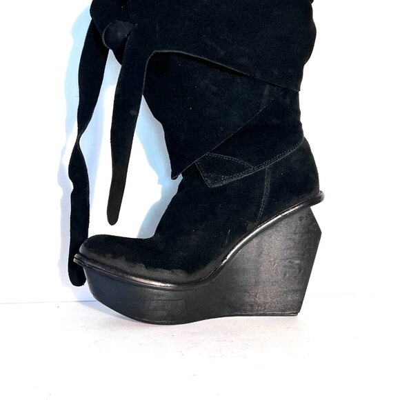 Jeffrey Campbell Black Suede Wedge Adjustable Wrap Boots Sz 8 - Picture 2 of 15